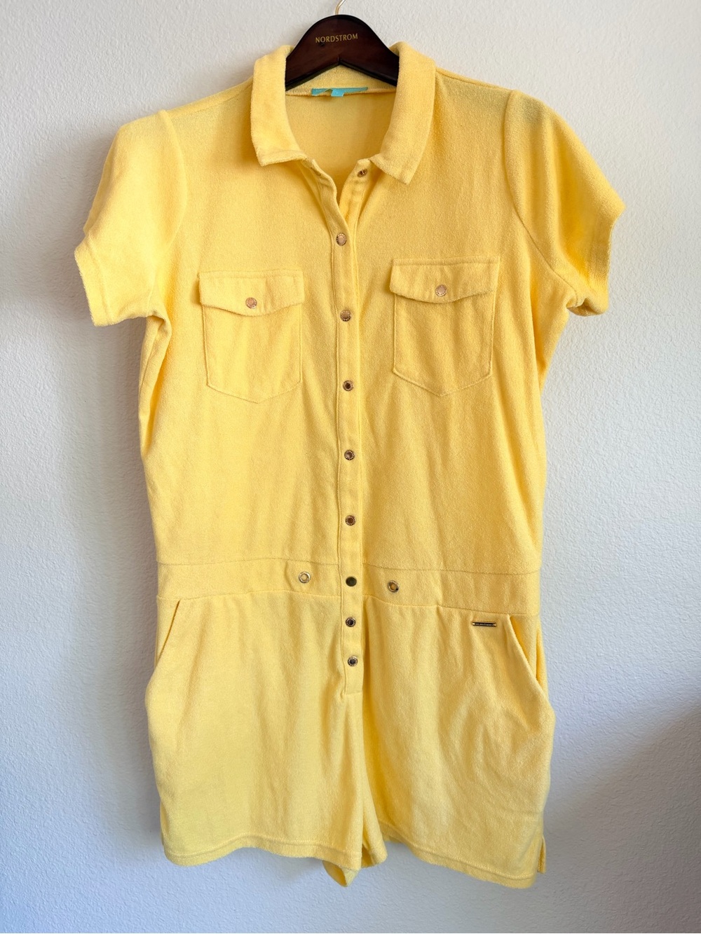 Melissa Odabash Cheryl terry cover up romper, yellow, snaps closure, size L - Picture 2 of 11